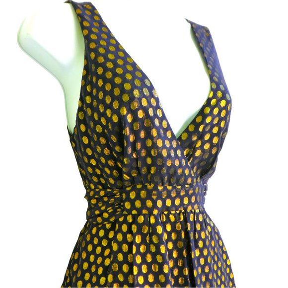 SiLK Metallic French Connection Gold Polka Dot Babydoll Top Sleeveless Tie 6 - Picture 2 of 8